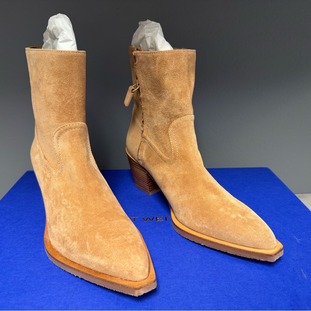 NIB- Stuart Weitzman Tate Tan Suede Ankle Booties - Picture 1 of 8